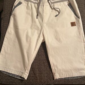 White Casual Shorts with Striped Accents